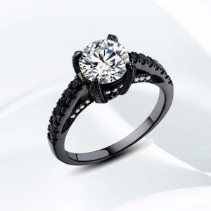 Costa Bella Black Gold Plate White CZ Ring